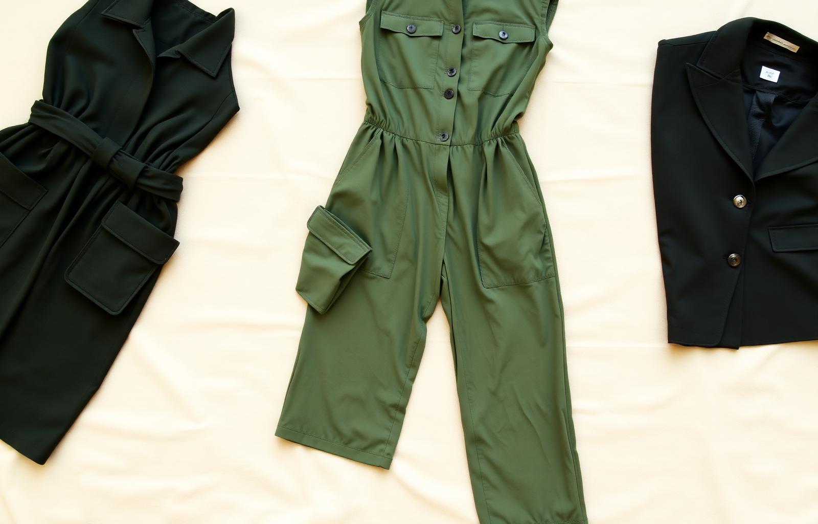 Flat-lay of women's clothing with deep functional pockets